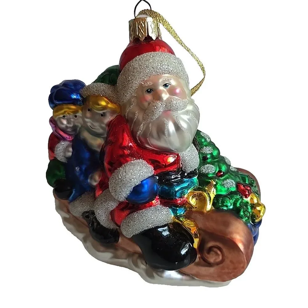 Lao Mai Blown Glass Christmas Ornament Santa On Sleigh Sled Kids Tree 5